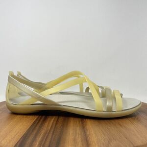 Crocs Women's Isabella Sandal Size 11 Strappy Thong Slingback Gold Flat Shoe